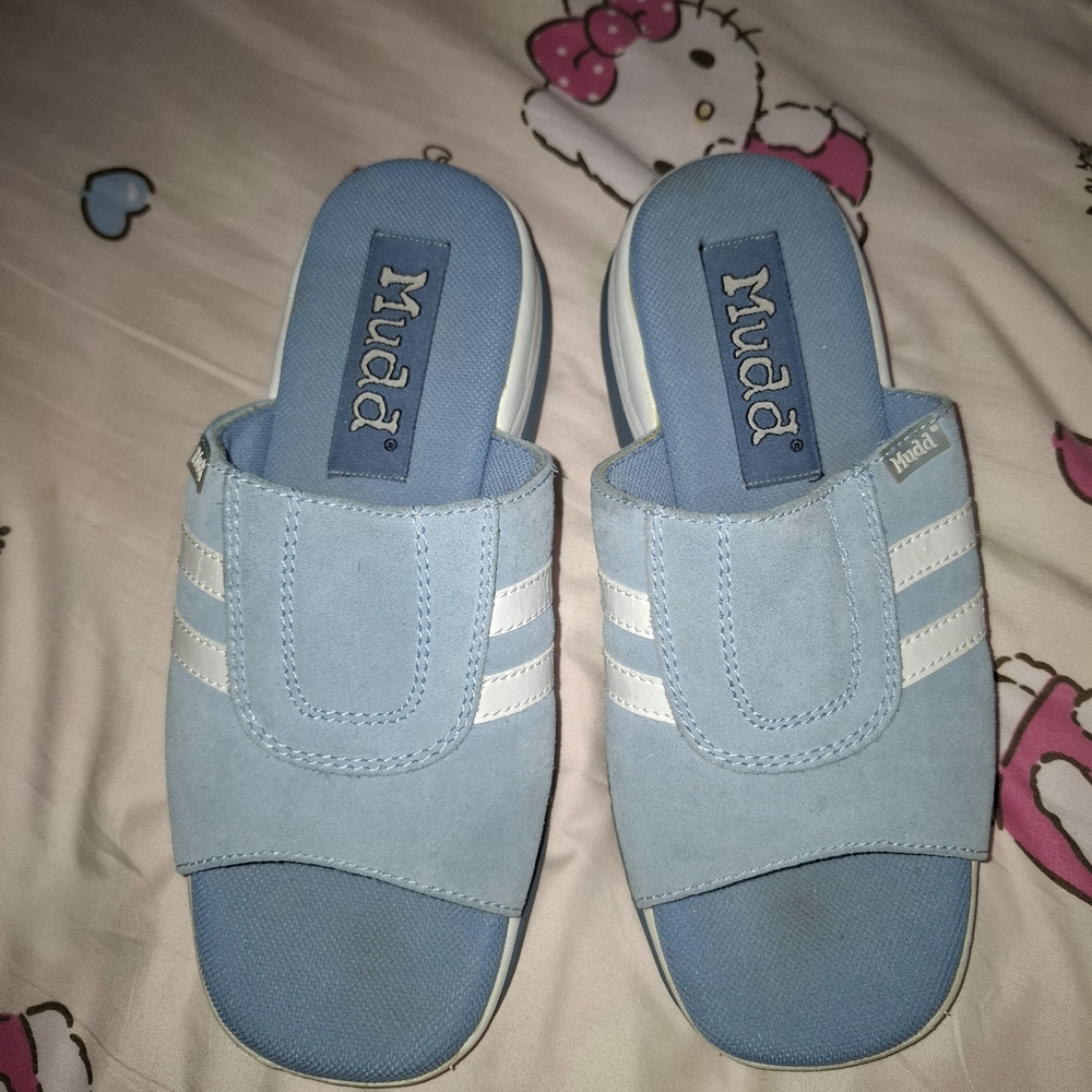 Mudd Sky Blue Slide Sandals with White Stripes
